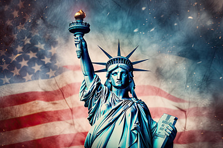 statue of liberty and american flag, a Photo by Iftikhar Alam