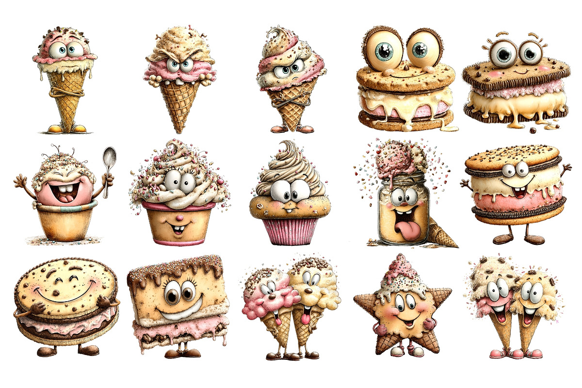 Quirky Ice Cream Watercolor Clipart, a Food Illustration by Nicolle's Colorful Art (Photo 4 of 6)