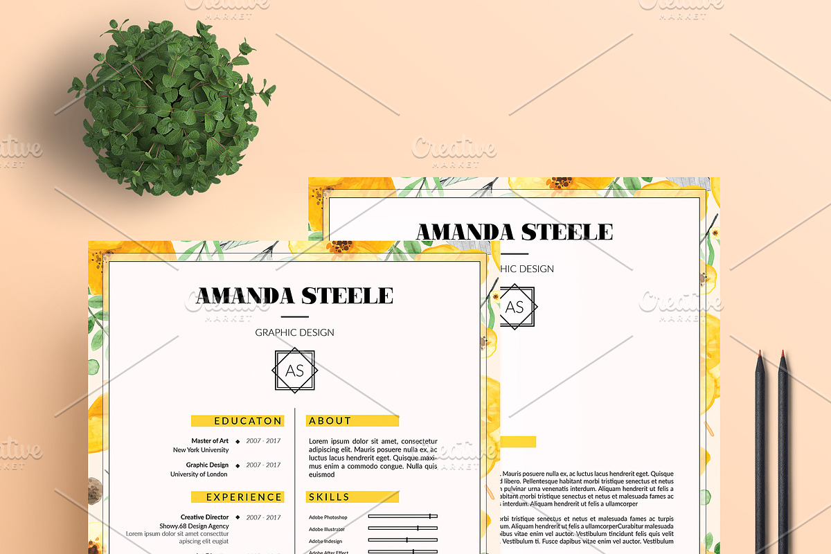 Floral CV / Resume Template / N, a Resume Template by Showy68 Template (Photo 5 of 5)