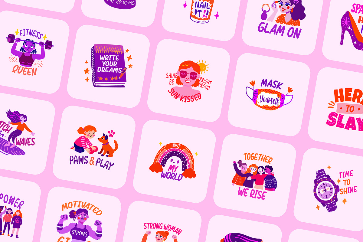 Flat Cute Girly Stickers Set, an Emoji Icon by Creative Stall (Photo 6 of 8)