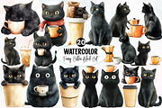 Funny Coffee Black Cat Clipart, an Illustration by Designworld (Thumbnail 1 of 6)
