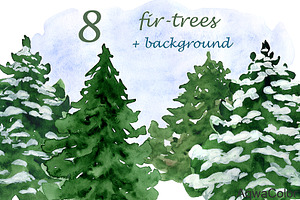 Fir-trees Watercolor Clipart