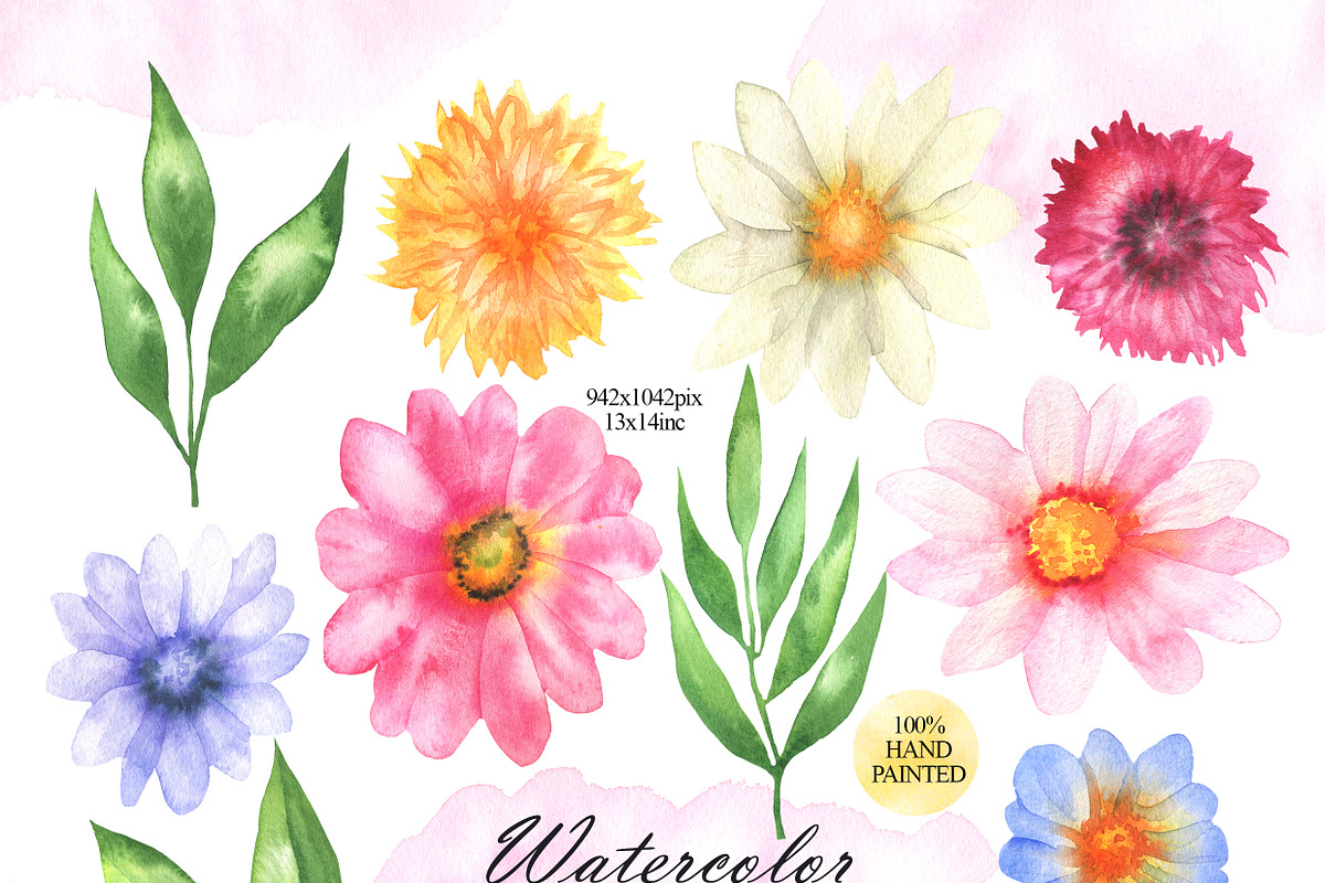 Watercolor colorful flowers clipart, an Illustration by OlDm_Shop (Photo 2 of 6)