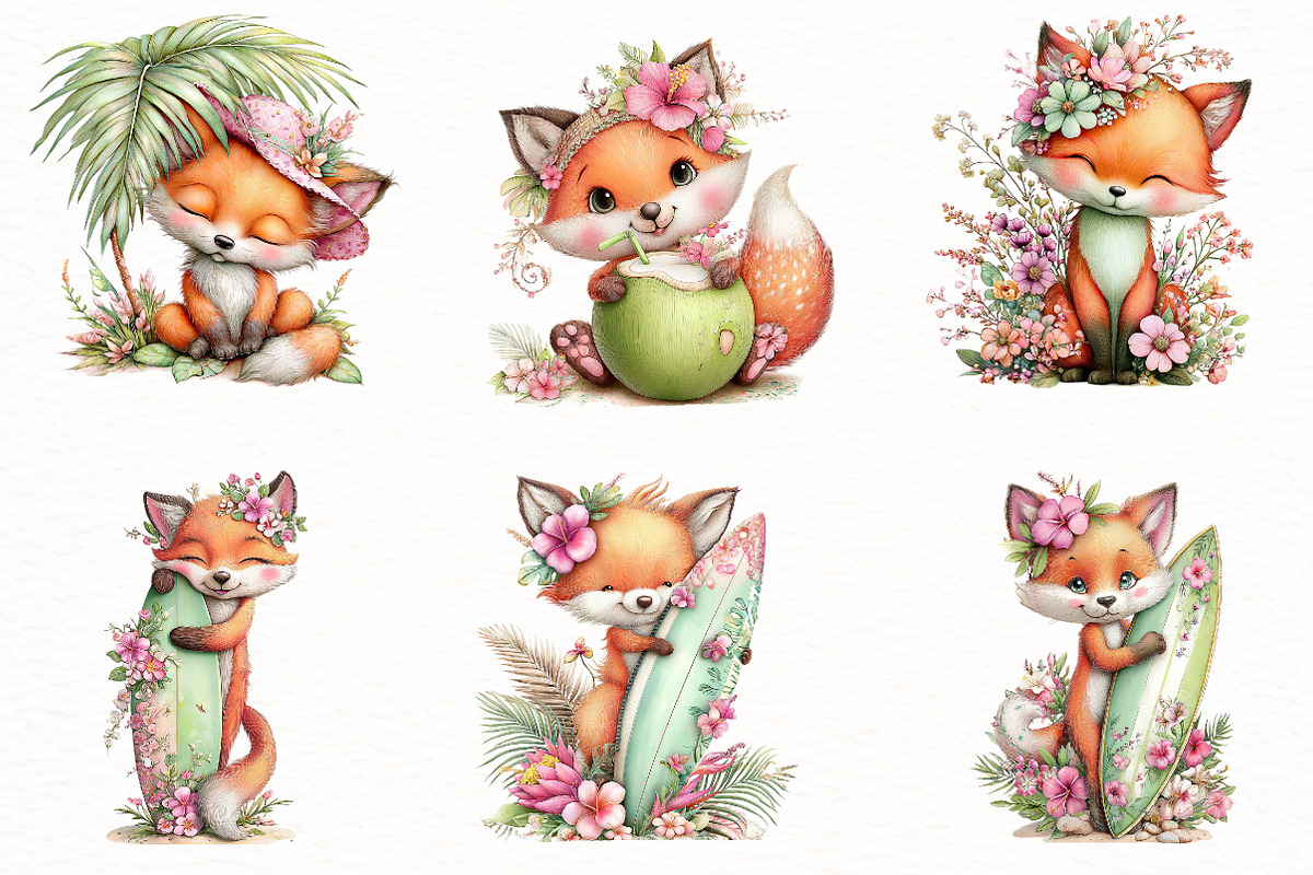 Whimsical Summer Fox Clipart, an Illustration by Designworld (Photo 4 of 8)