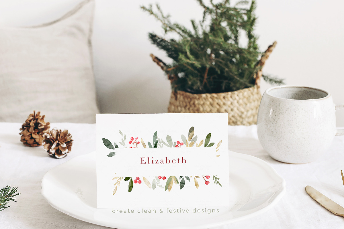 Christmas Wreath Clipart Card Border, a Work Illustration by Essem Creatives (Photo 7 of 8)