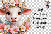 Floral Cow Clipart PNG Bundle, a Graphic by Clipart Bloom (Thumbnail 10 of 12)