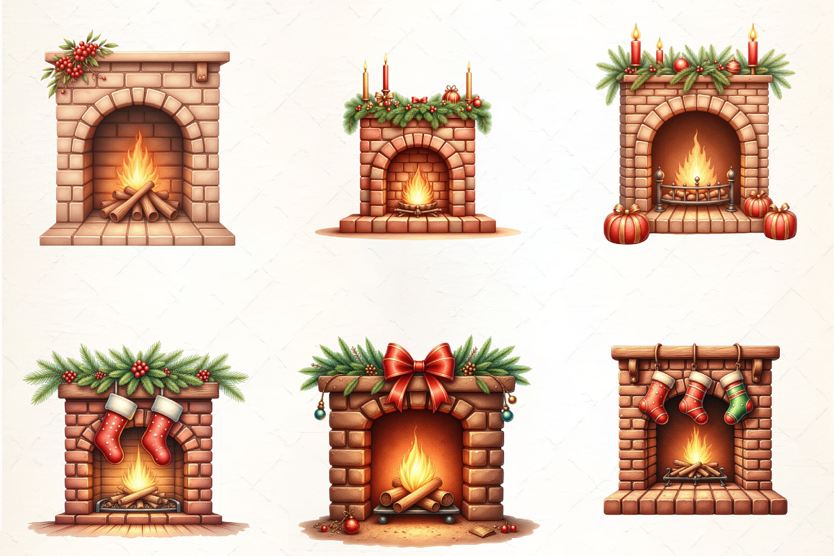 Watercolor Christmas Fireplace Clipa, an Illustration by CrexoraLab (Photo 4 of 5)