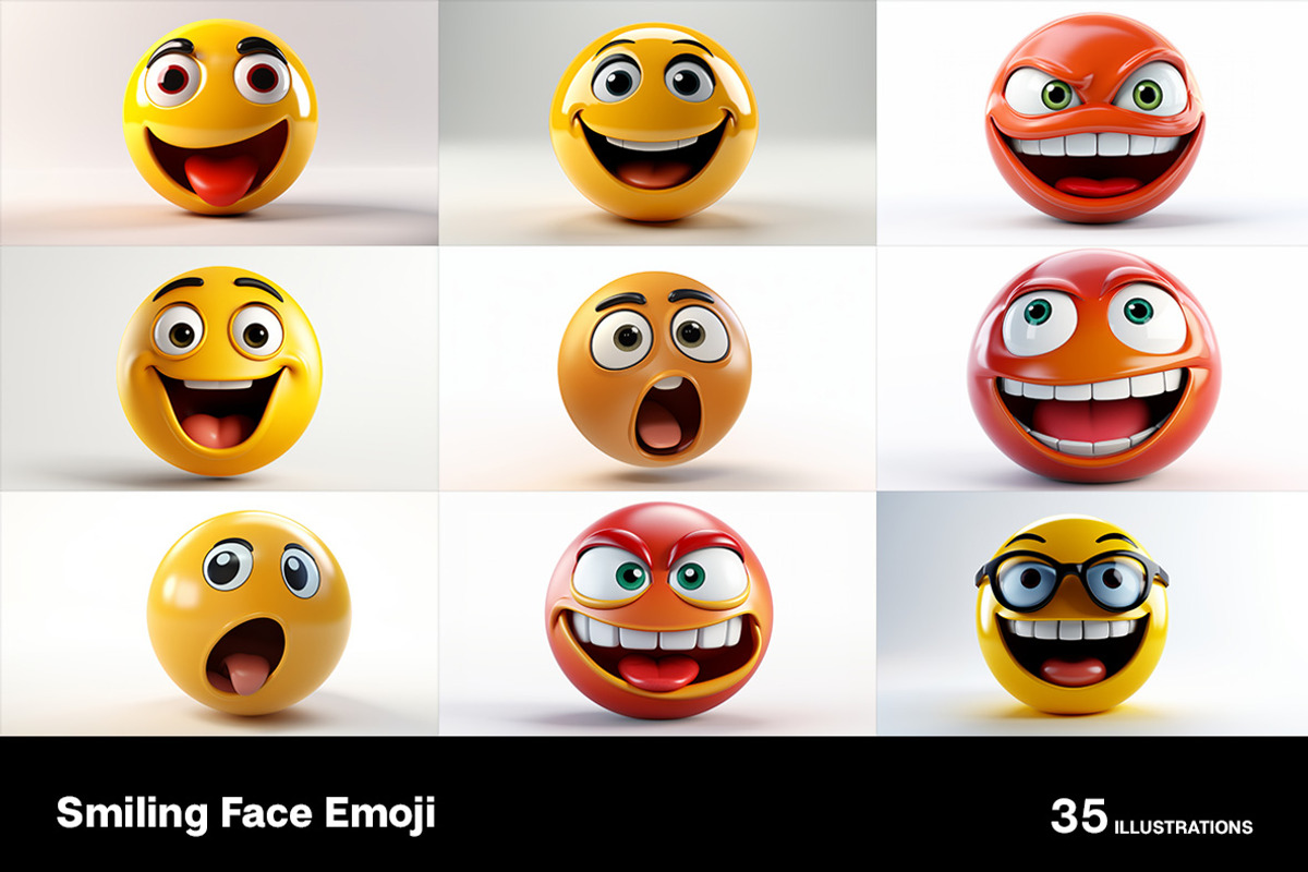 Smiling Face Emojis. 35 images, an Object Illustration by Handmadefont (Photo 4 of 10)