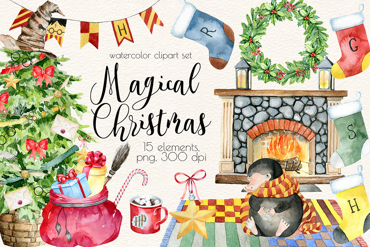 Magical Christmas Watercolor Clipart, an Education Illustration by SimpleWishesArt (Photo 1 of 6)