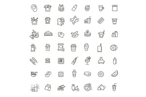 Fast food vector icons set, a Food Illustration by Tettygreen