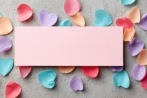 Blank pink card with colorful heart petals, a Holiday Photo by AlyaAnd