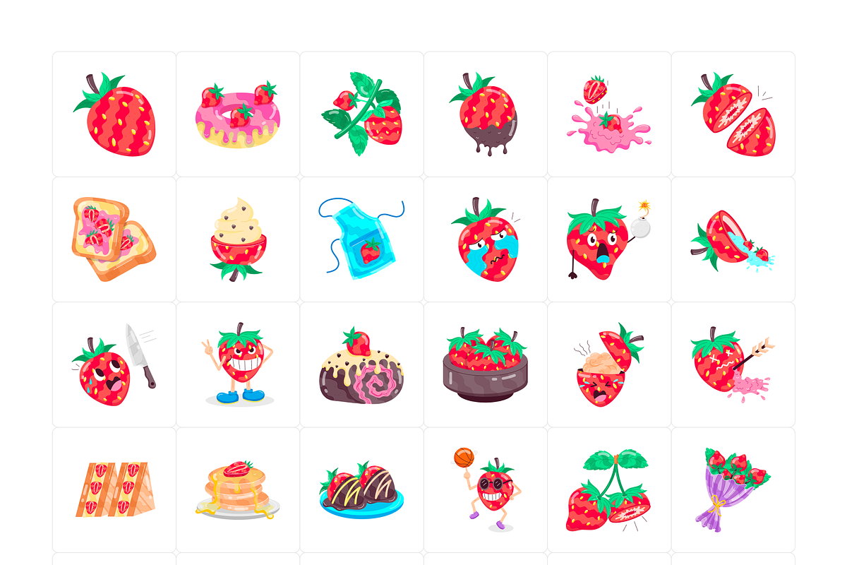 Flat Strawberry Stickers, an Emoji Icon by Vectors Market (Photo 4 of 4)