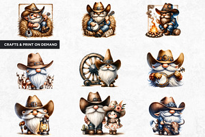 Watercolor Cowboy Gnome Clipart Set