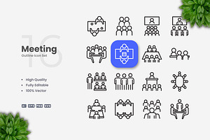 Meeting Outline Icons, an Outline Icon by Upnowgraphic