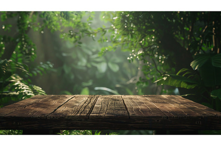 wooden table in a lush forest, a Nature Photo by Neirfy