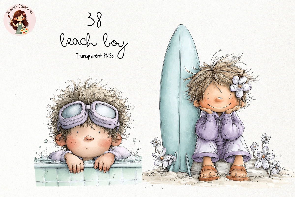 Storybook Beach Boy PNG, a Seasonal Illustration by Nicolle's Colorful Art (Photo 1 of 4)
