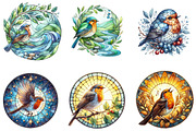 Robin Bird Round Stained Glass Clipa, an Illustration by DreamArtGraphic (Thumbnail 2 of 4)
