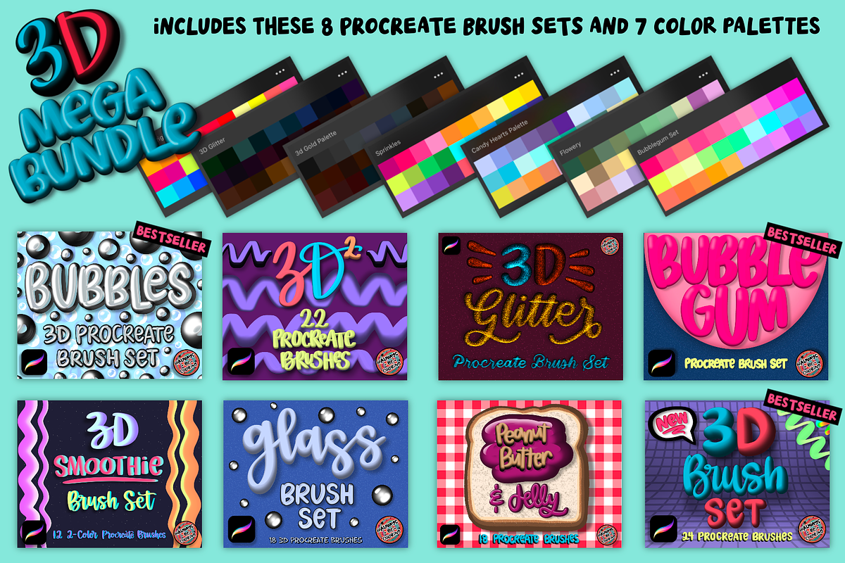 Procreate 3D Mega Bundle, a Brush Add-On by AlwaysBeColoring (Photo 3 of 13)