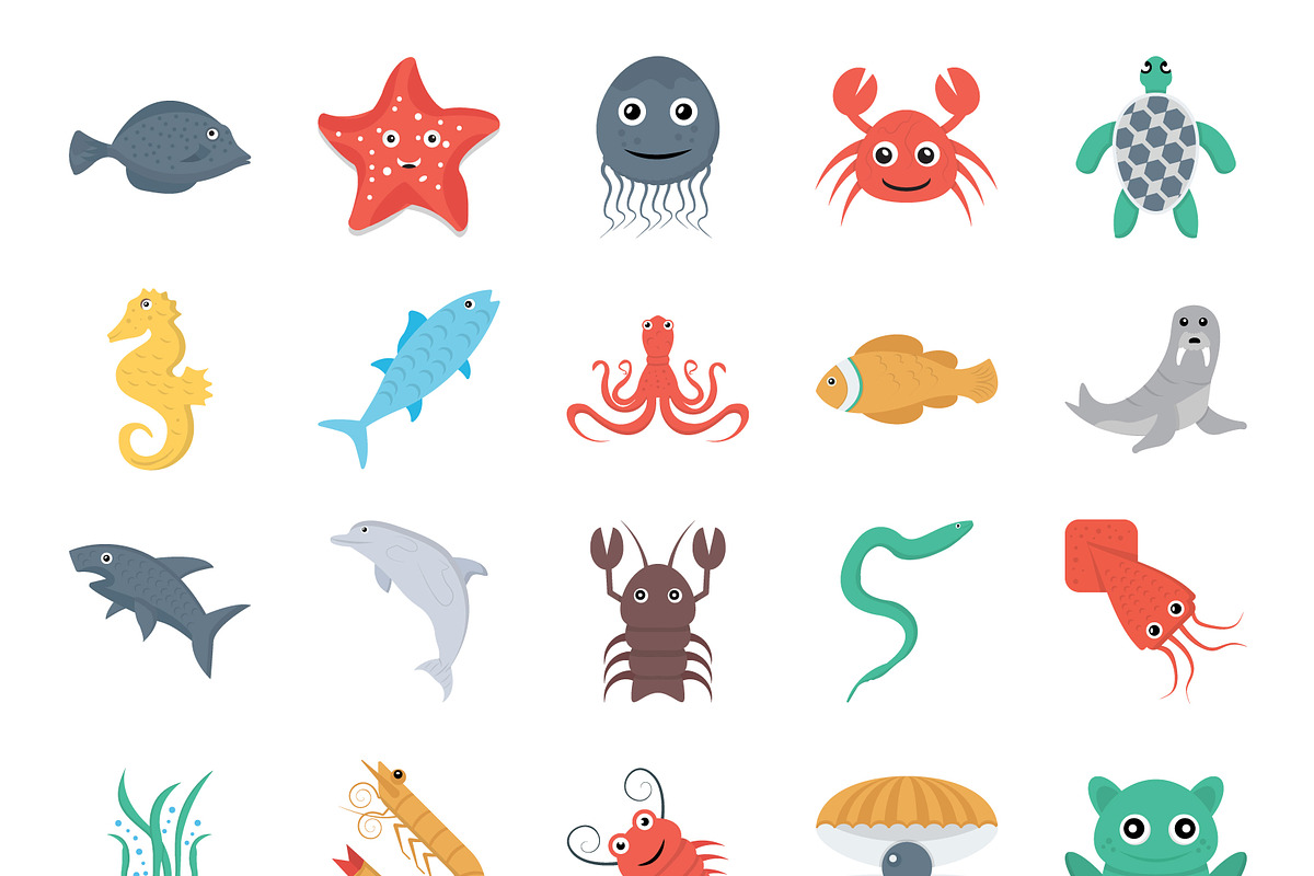 65 Flat Underwater Life Icons, a Duotone Icon by Vectors Market (Photo 2 of 2)