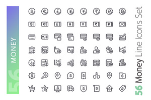 Money Line Icons Set