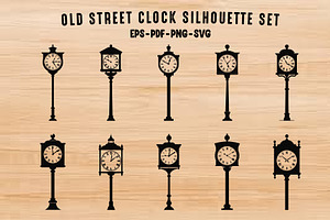 Old Street Clock Silhouette SVG Set, a Technology Illustration by Gfx Expert Team