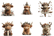 Highland Cow Christmas Clipart, a Seasonal Illustration by Designking (Thumbnail 3 of 5)
