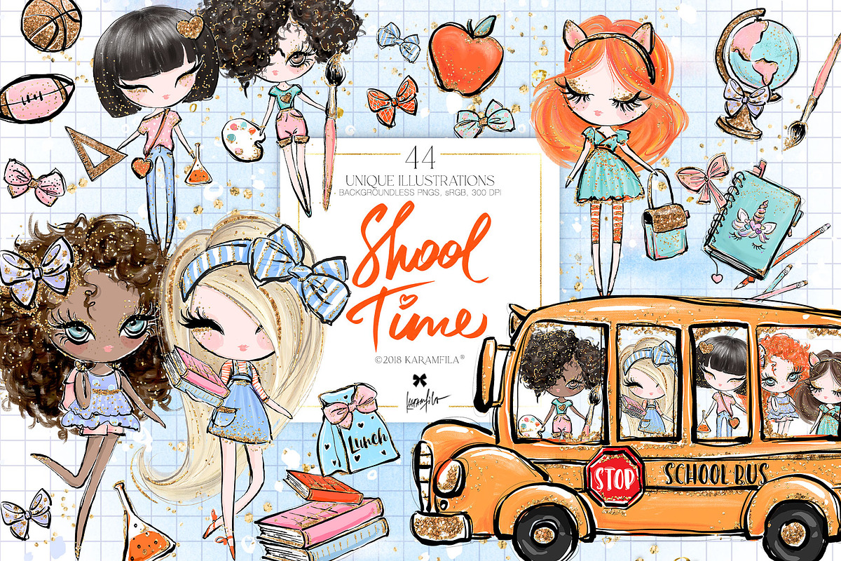 Back to School Bus Nerd Girls PNG, an Education Illustration by KaramfilaS (Photo 1 of 5)