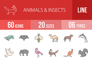 60 Animals & Insects Filled Icons