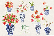 Jars and Tulips. Watercolor Set, a Decorative Illustration by Irina Dolgikh (Thumbnail 6 of 12)