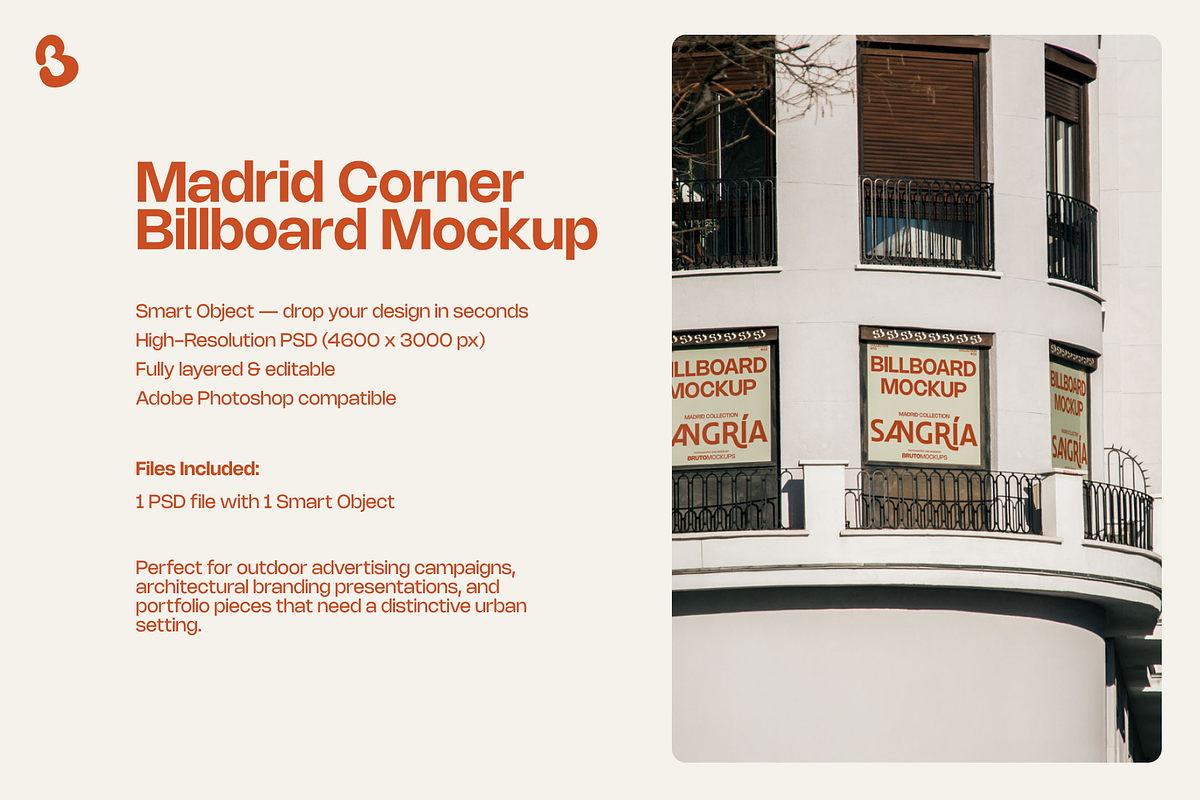 Madrid Corner Billboard Mockup, an Advertising Mockup by Bruto Mockups (Photo 2 of 3)
