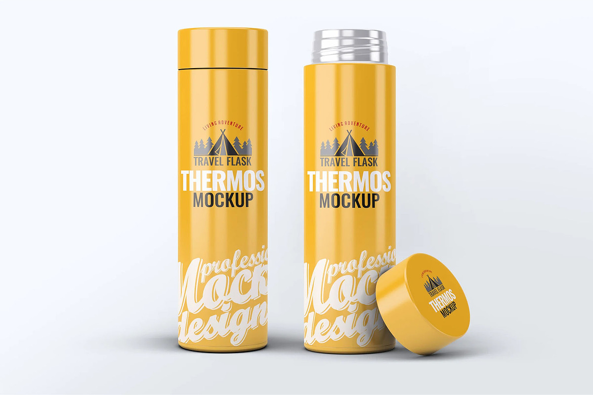 Steel Thermos Bottle Mock-Up, a Product Mockup by DesignRushMarket (Photo 3 of 7)