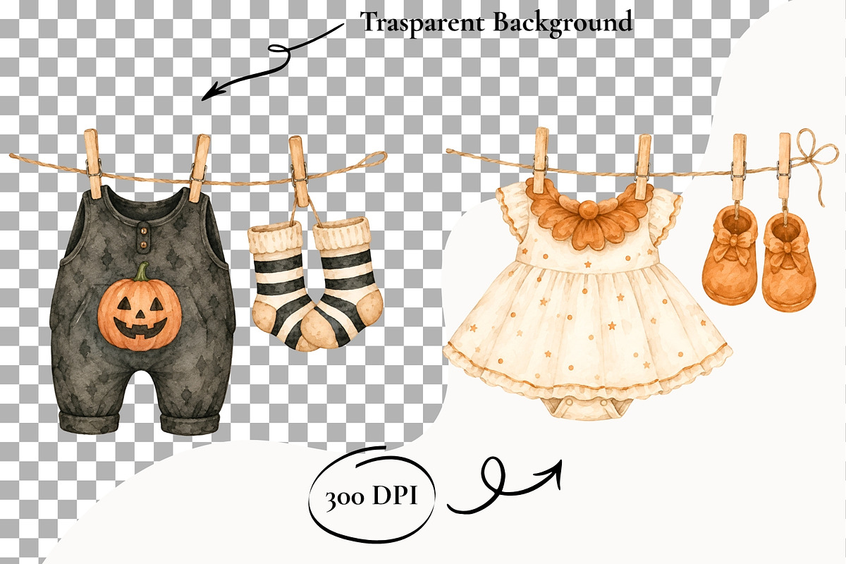 Halloween Clothesline Baby Shower, a Seasonal Illustration by SugarCloudStudioArt (Photo 2 of 5)