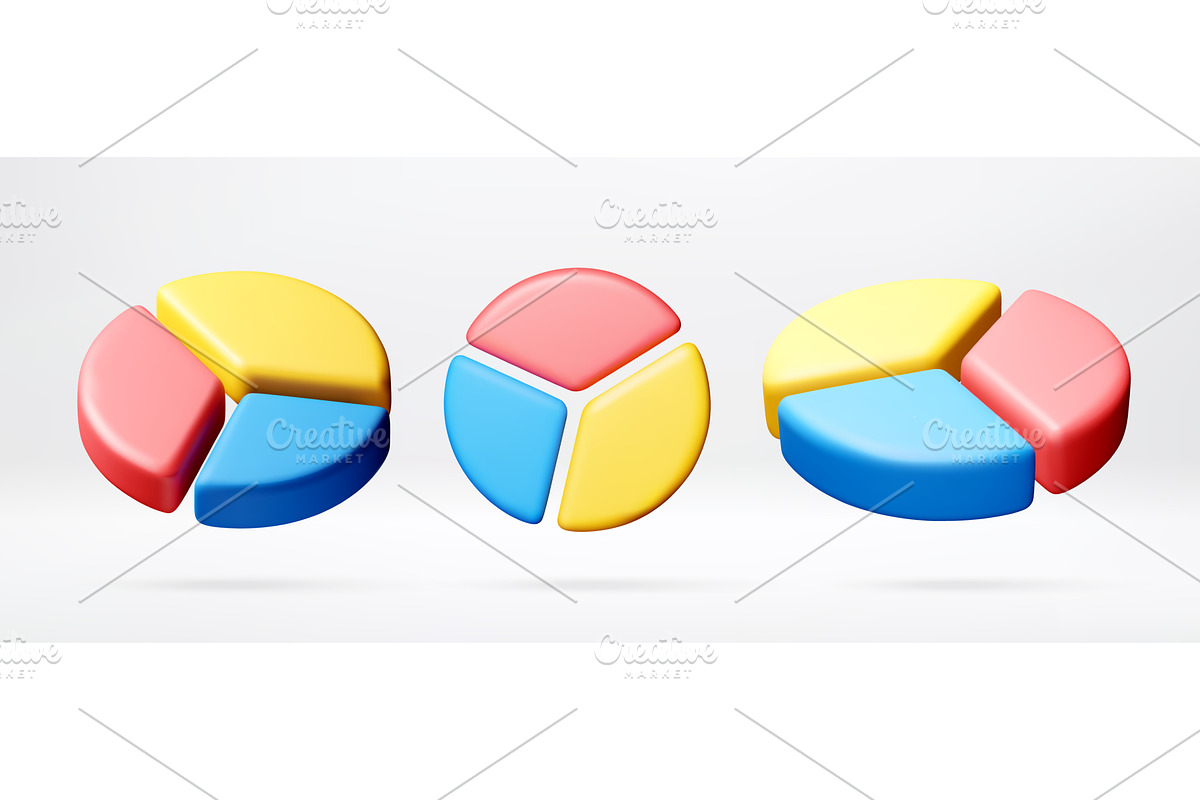 Three colorful 3D pie charts for, a Finance Illustration by Abscent
