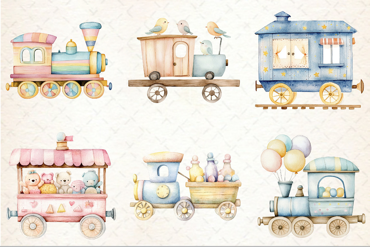 Train Baby Nursery Watercolor Clipar, an Illustration by Rose Art (Photo 3 of 4)