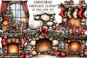 Christmas Fireplace Clipart, an Illustration by Libby Wishes