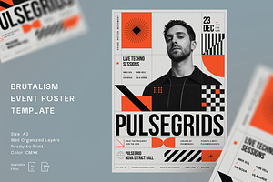 Brutalist Event Poster Template, a Flyer Template by decographstud