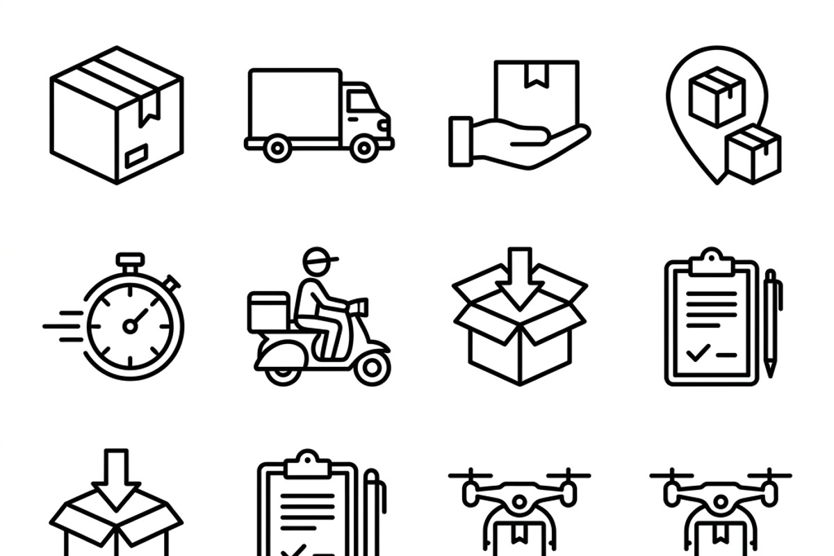 43 Delivery Parcel Icon Set, an Outline Icon by adenpinkstore (Photo 1 of 13)