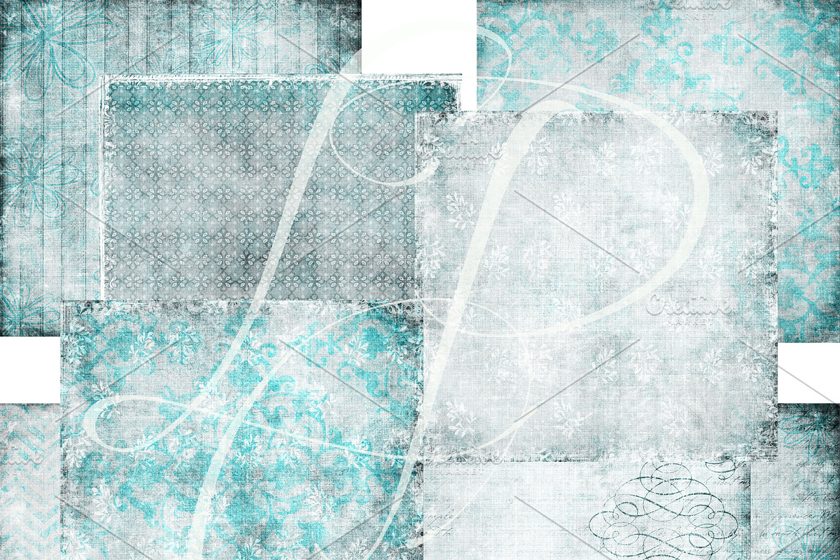 Teal Background Digital Paper Set #1 preview 2