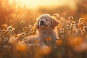 Golden Retriever Puppy Sleeping in S, an Animal Photo by Pixeness Studio