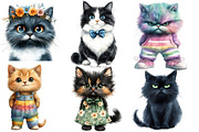 Watercolor Whimsical Cat Clipart, an Illustration by Designworld (Thumbnail 2 of 6)