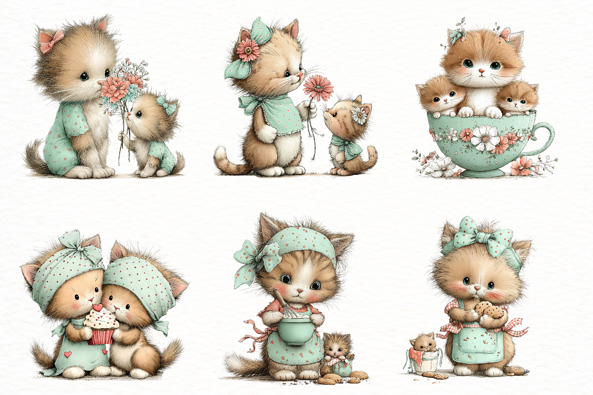 Whimsical mother's day cat clipart, an Illustration by Designworld (Photo 3 of 7)