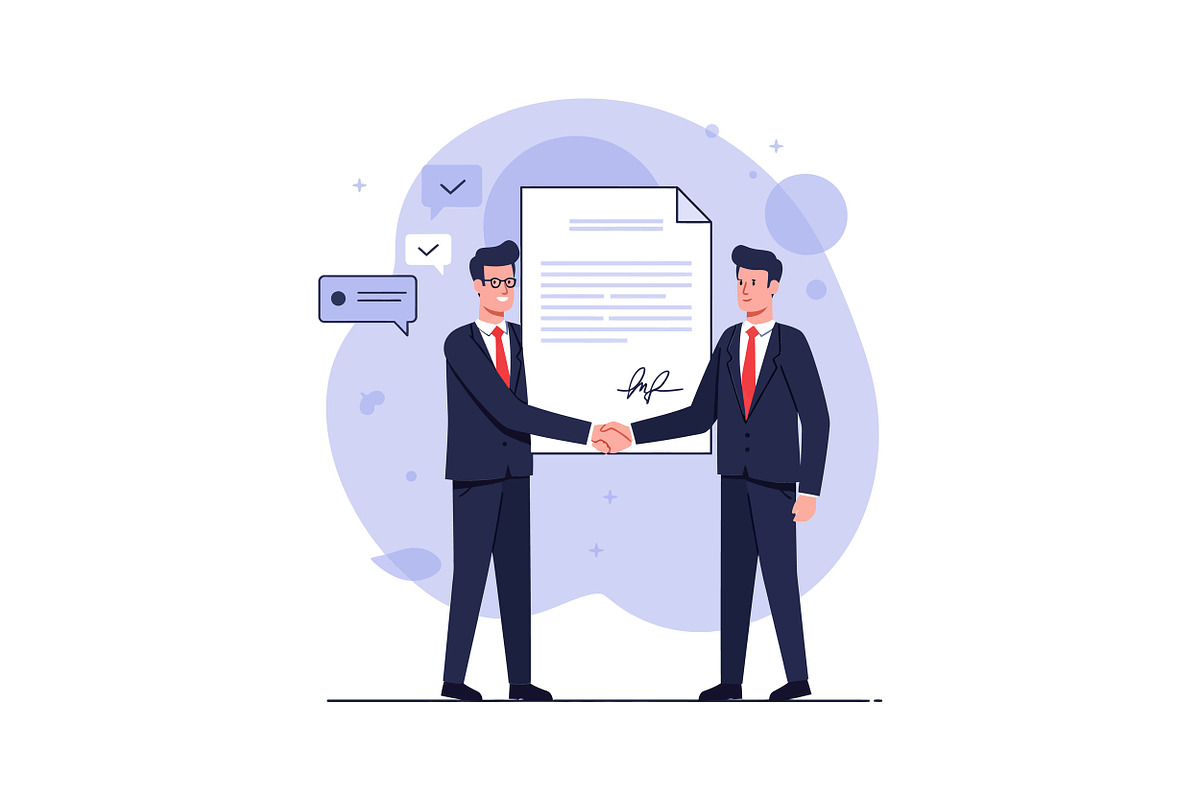 Two businessmen shaking hands in a p, an Illustration by designvectx