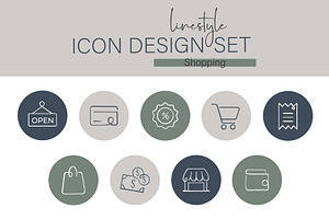 Linestyle Icon Design Set Shopping