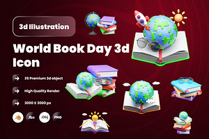 World Book Day 3d Illustration Icon