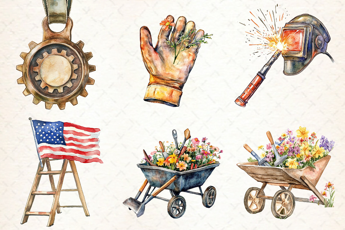 Labor Day Watercolor Clipart, an Illustration by Libby Wishes (Photo 2 of 6)