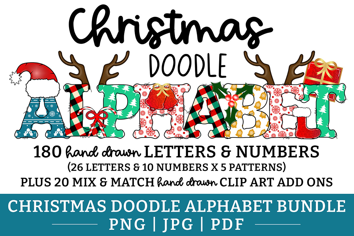 Christmas Doodle Alphabet PNG Bundle, a Graphic by CraftlabSVG (Photo 1 of 13)