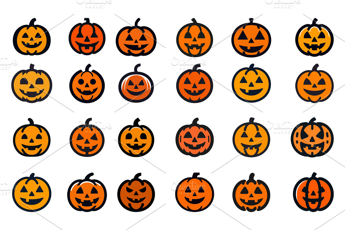 Collection Of Pumpkin Faces, a Branding & Logo Template by Vectorium Studio