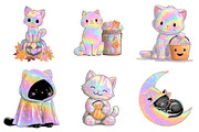 Whimsical Halloween Cat Clipart, a Seasonal Illustration by DreamArtGraphic (Thumbnail 3 of 5)