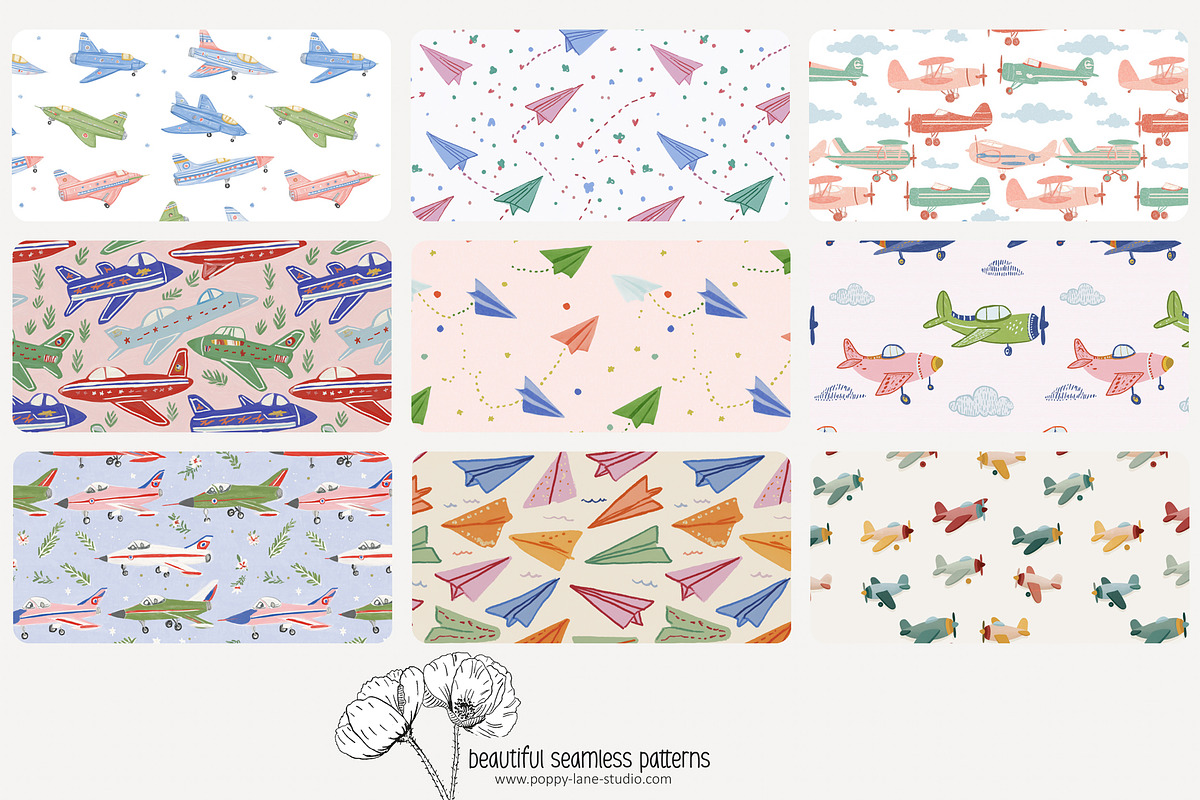 70 (kids) planes seamless pattern, a Pattern Graphic by Poppy Lane Studio (Photo 4 of 10)