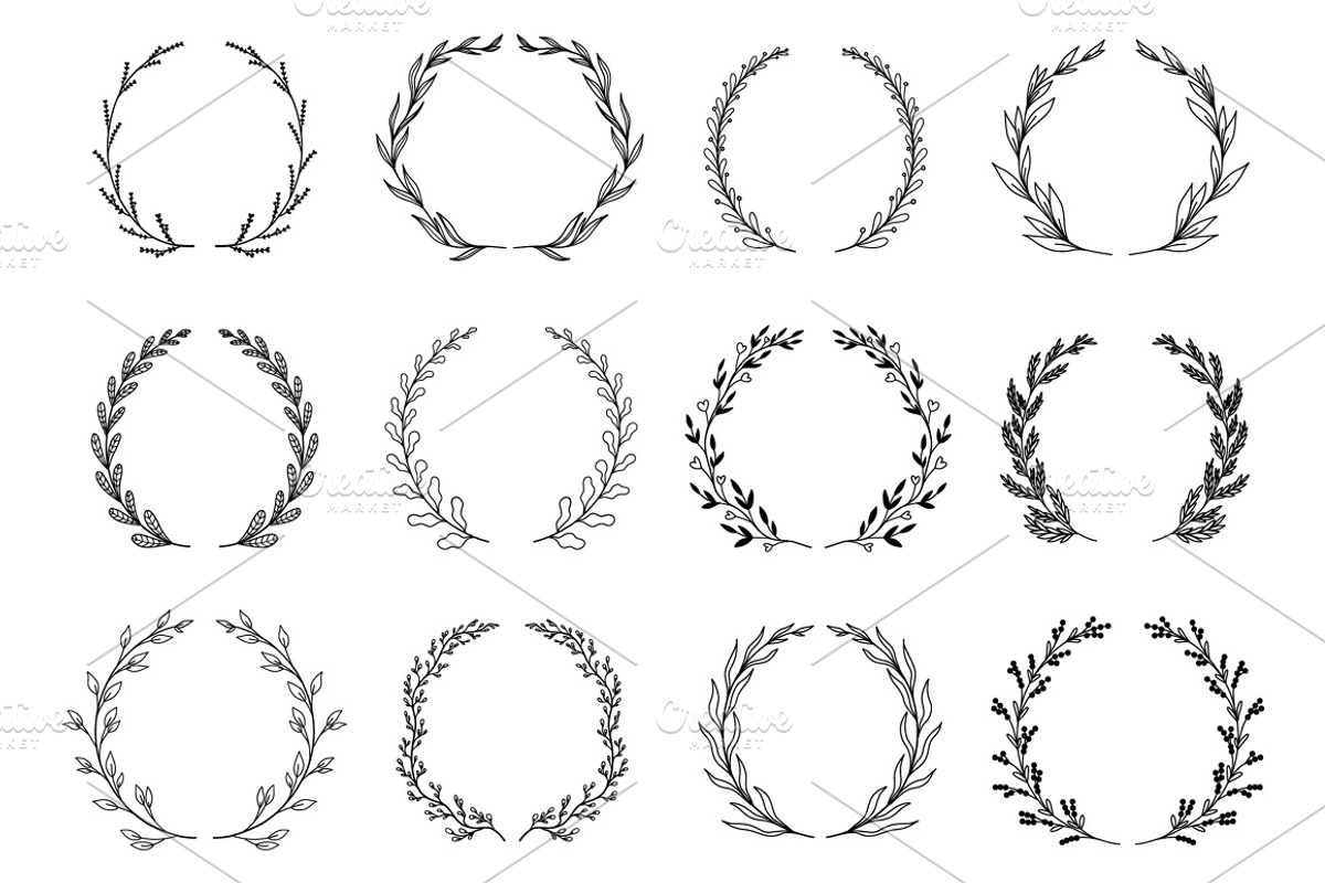 Hand Drawn Branch Wreathes Pack, a Decorative Illustration by alexdndz (Photo 2 of 6)